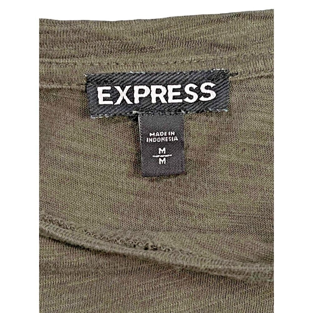 Express Two Tone High Low Hem Short Sleeve Tee Top Olive Black Size M - Picture 3 of 5